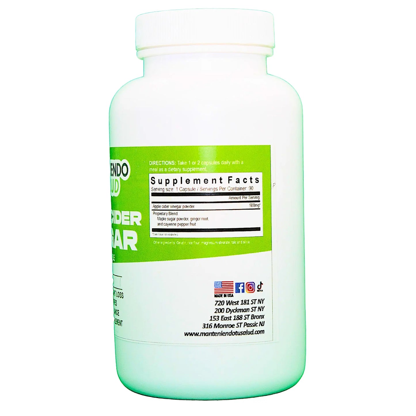 Apple Cider Vinegar, 90 Capsules Manteniendo Tu Salud