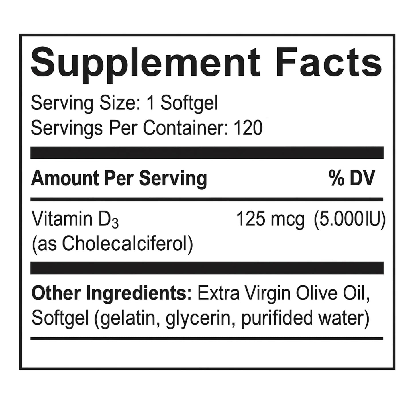 D-3, 5000 IU, 120 Softgels Manteniendo Tu Salud