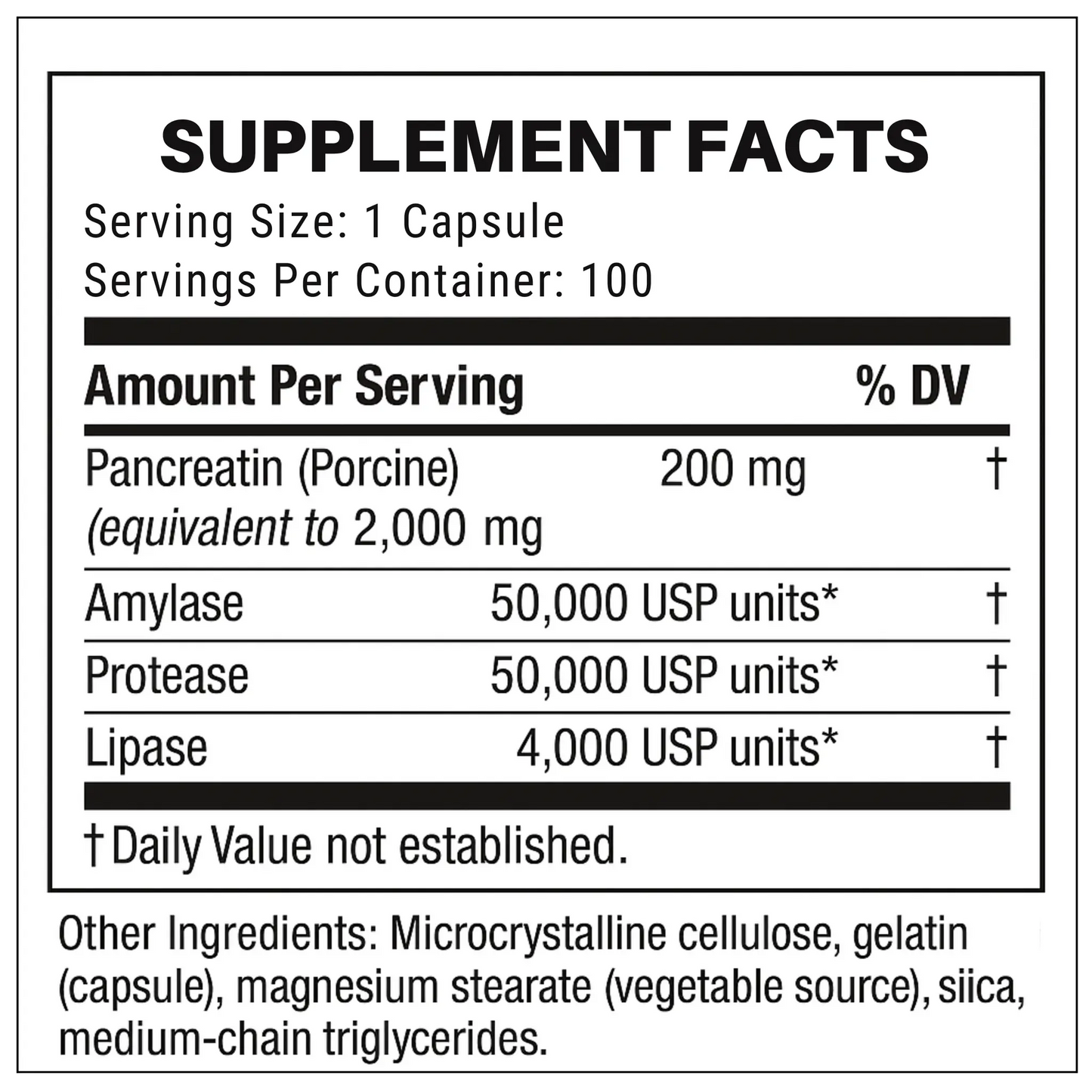Digestive Enzyme, 200mg, 100 Capsules Manteniendo Tu Salud