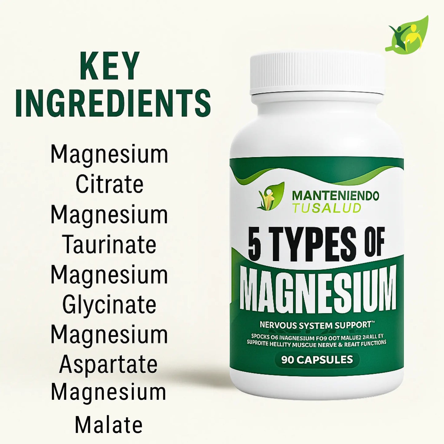 Five Types of Magnesium, 90 Veg Capsules Manteniendo Tu Salud