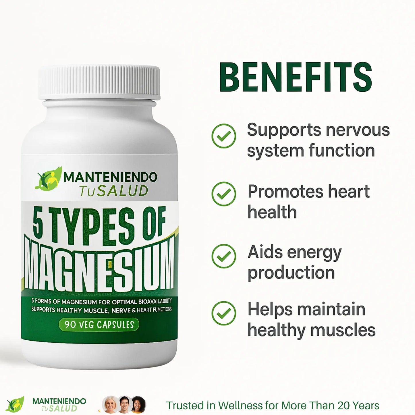 Five Types of Magnesium, 90 Veg Capsules Manteniendo Tu Salud