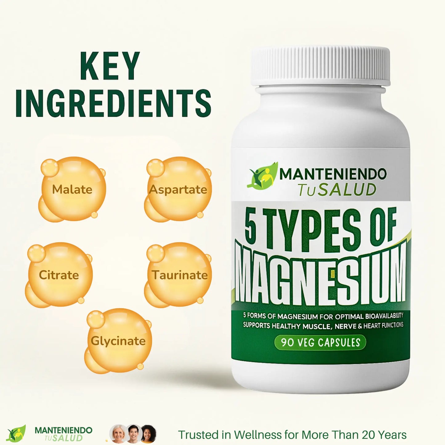 Five Types of Magnesium, 90 Veg Capsules Manteniendo Tu Salud