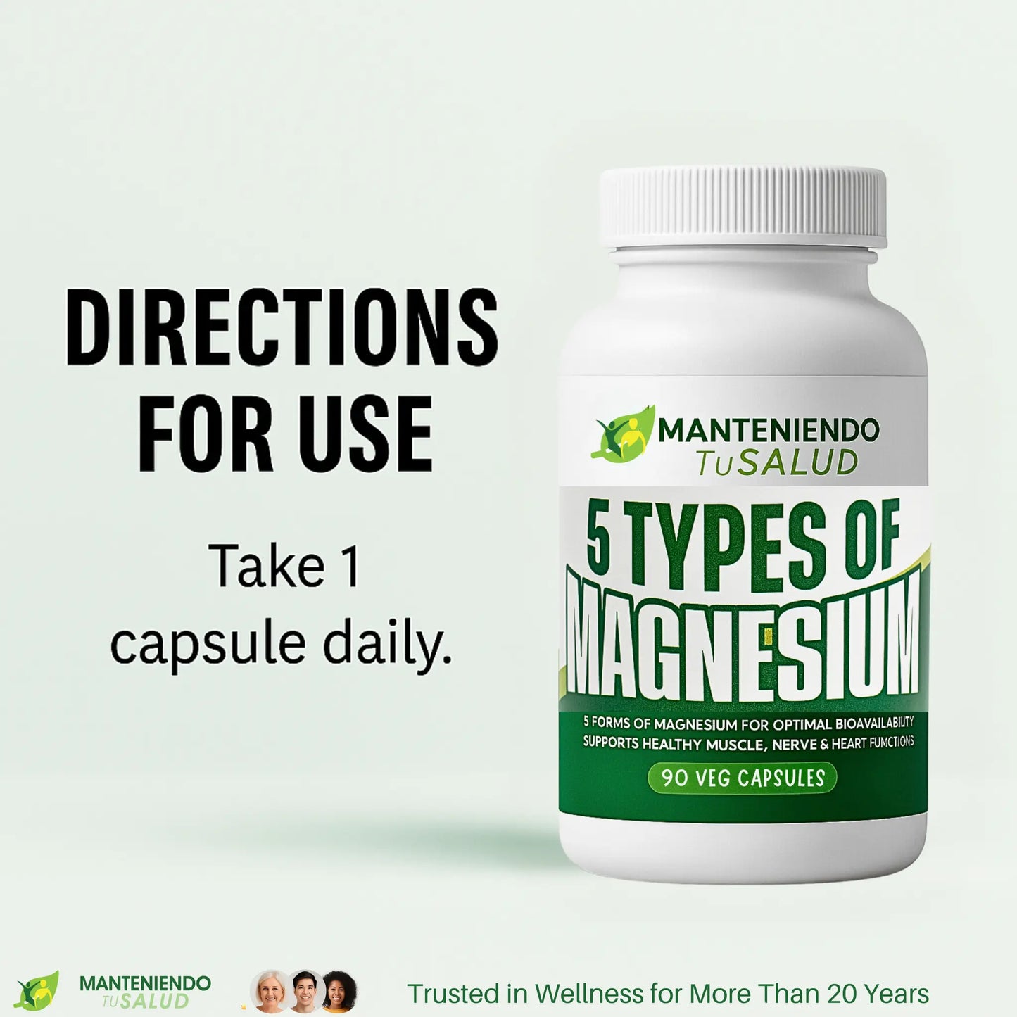 Five Types of Magnesium, 90 Veg Capsules Manteniendo Tu Salud