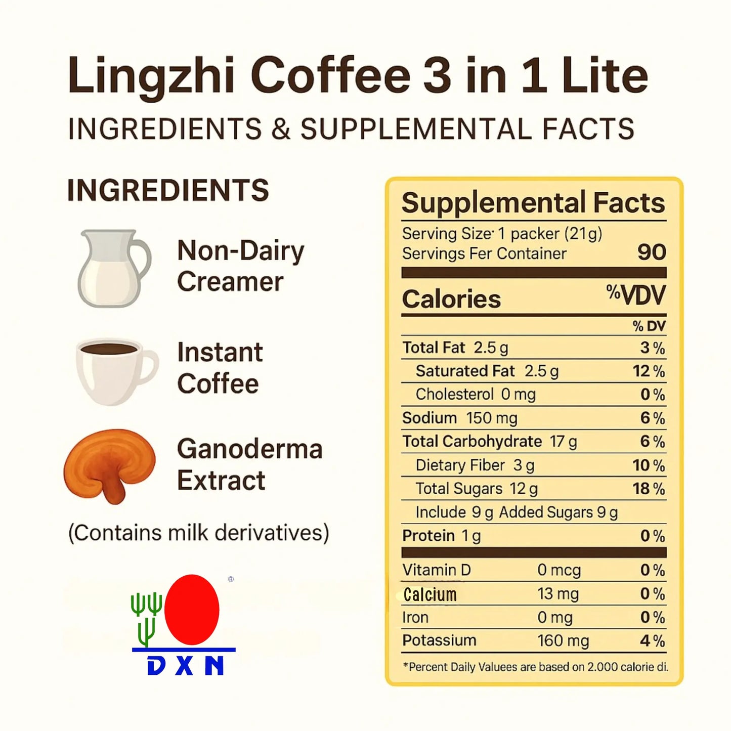 Lingzhi Coffee 3 in 1 Lite, 20 Pack DXN