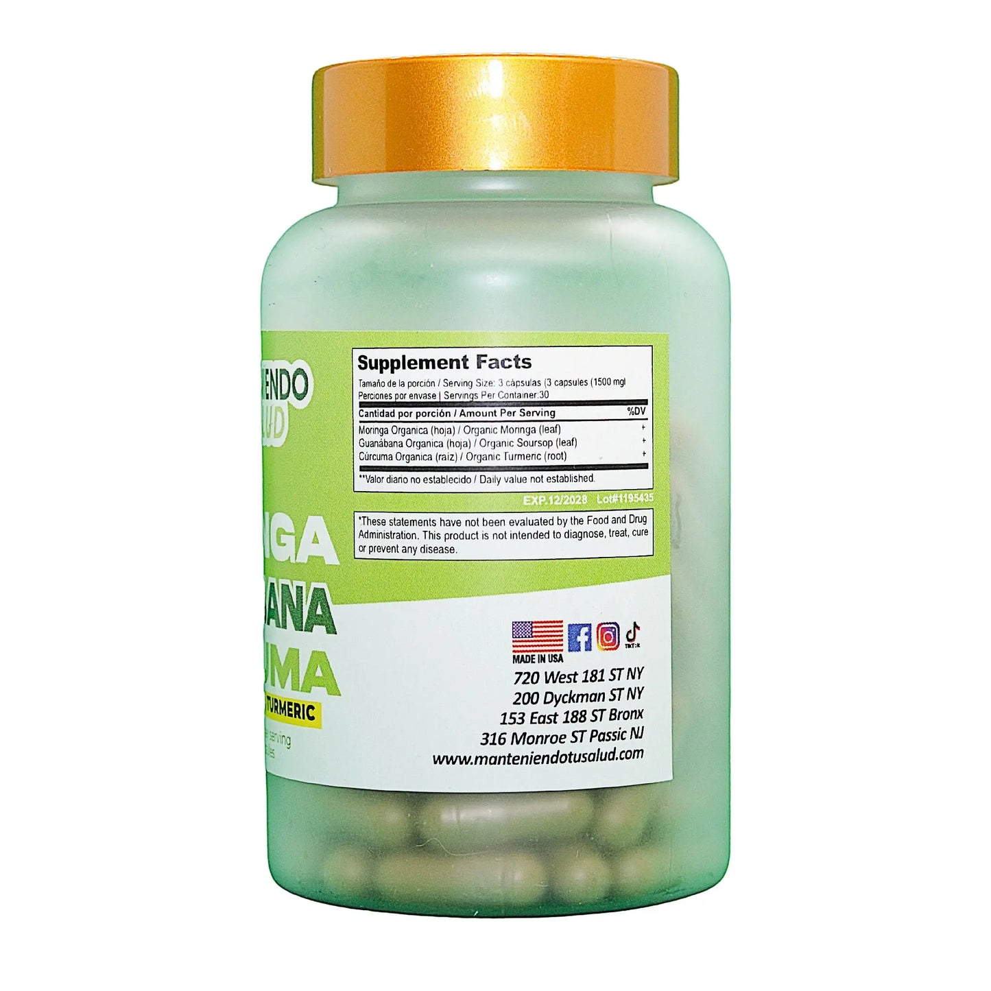 Moringa, Guanaba y Curcuma, 90 Capsules Manteniendo Tu Salud