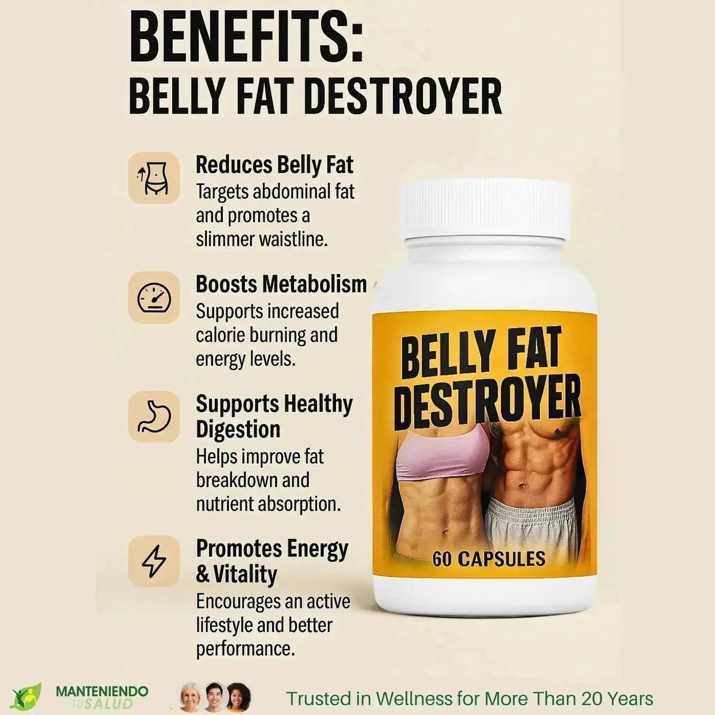 Belly Fat Destroyer, 60 Capsules Manteniendo Tu Salud