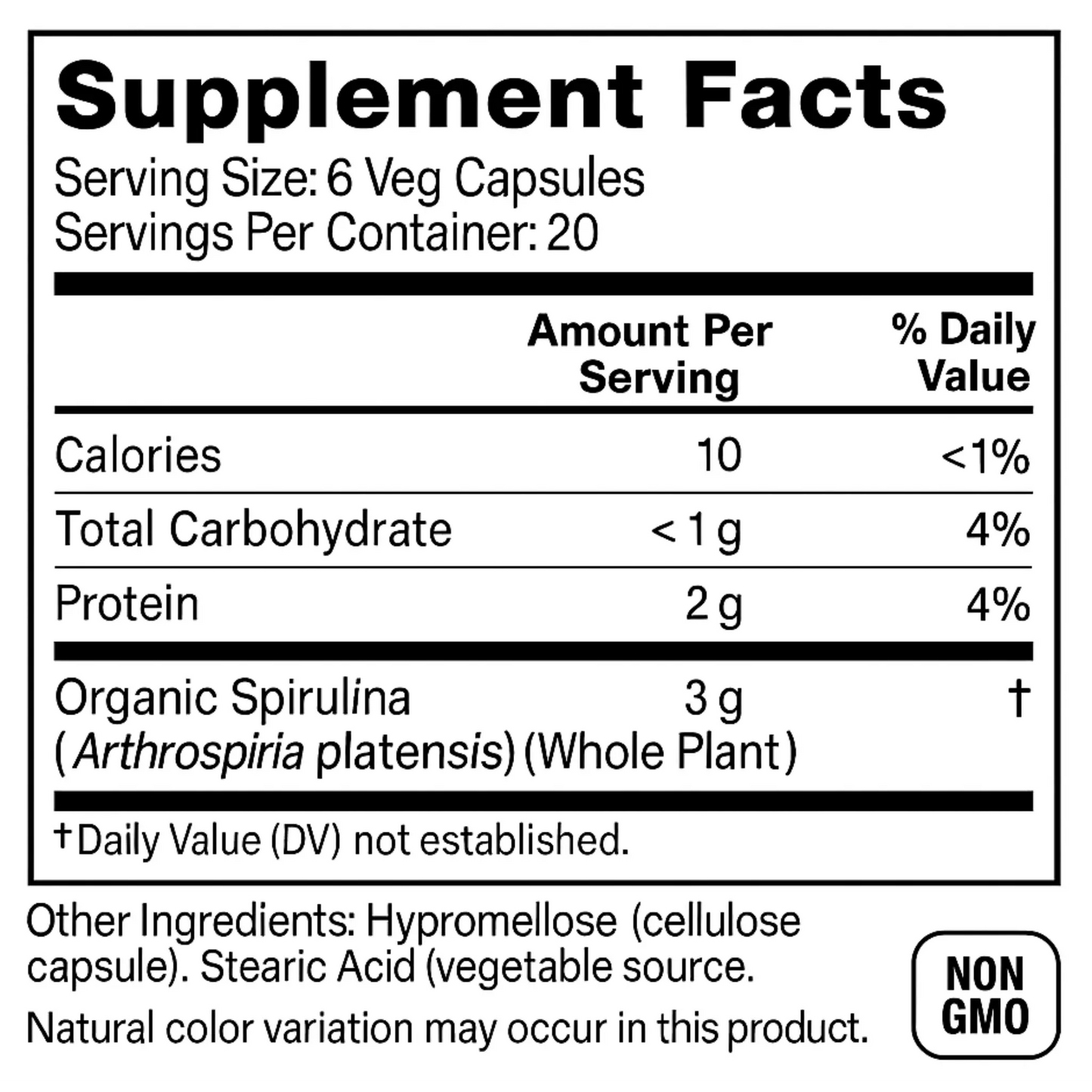 Spirulina, 500mg, 120 Veg Capsules Manteniendo Tu Salud